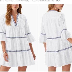Tommy Bahama Dress Embroidered Tiered Size XS Cotton Tassels Boho Bohemian NWT